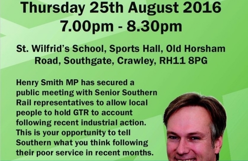 CRAWLEY MP SECURES PUBLIC MEETING WITH LOCAL RAIL OPERATOR