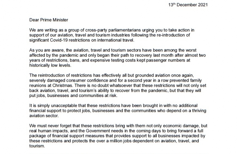 Henry Smith MP leads call for New Support for Aviation, Travel and Tourism