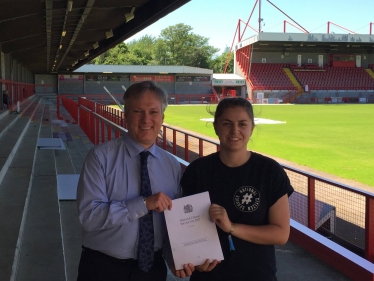Henry Smith presents NCS Act to Crawley Town Community Foundation